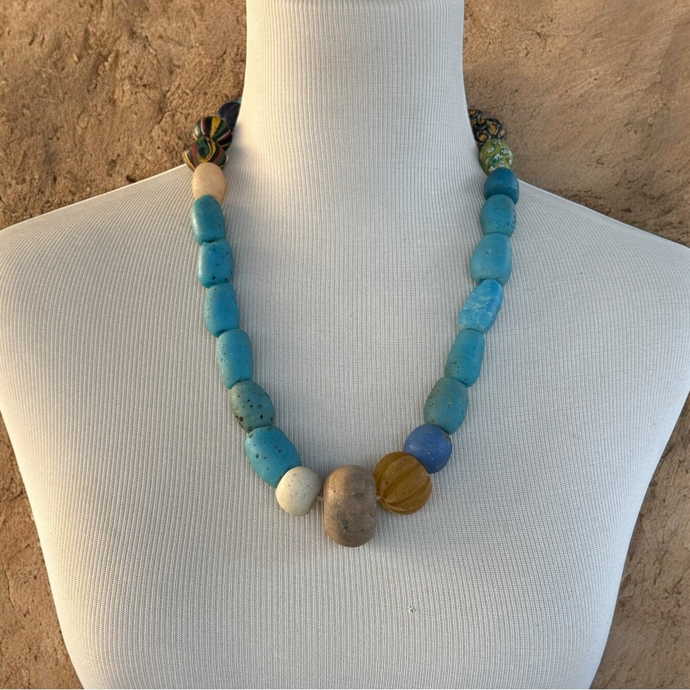 Vintage African Trade Bead Necklace 24”  – Mixed Glass & Stone Beads - 300g